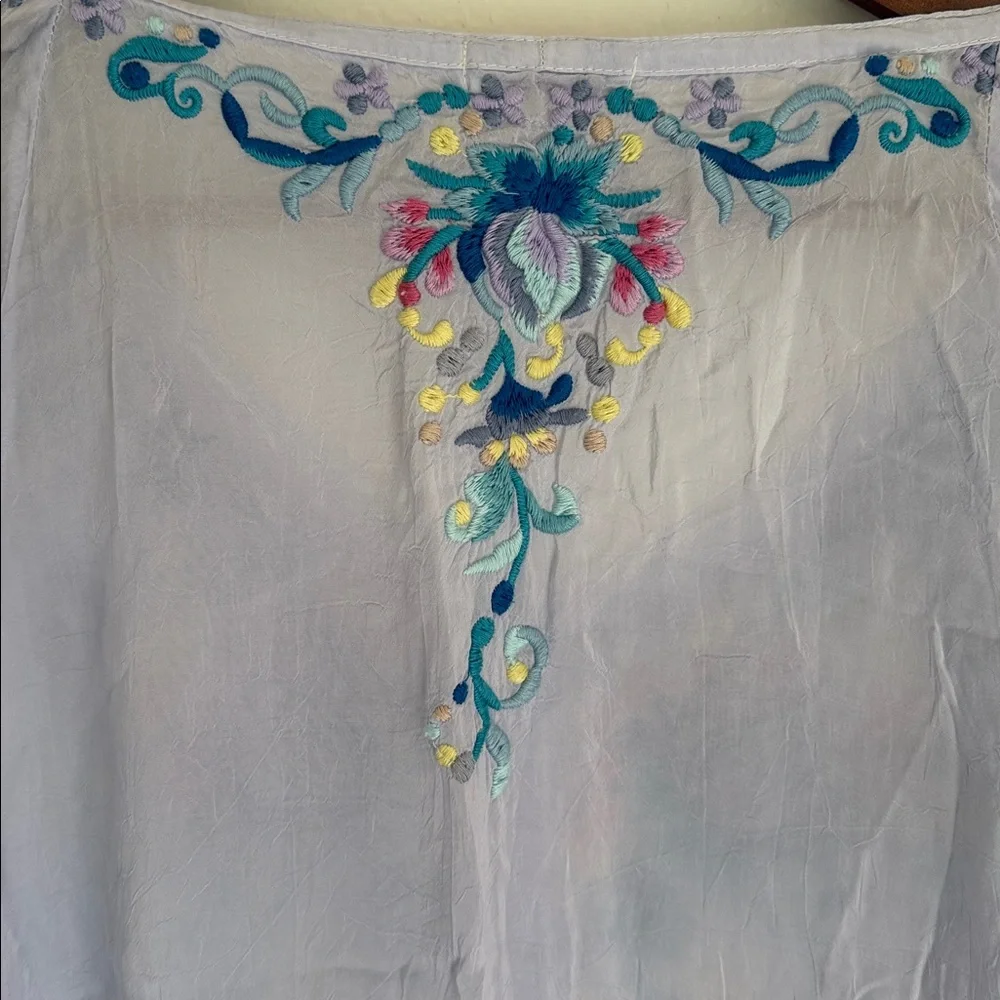 Johnny Was| Blue/ Lavender Embroidered Blouse - Picture 6 of 7
